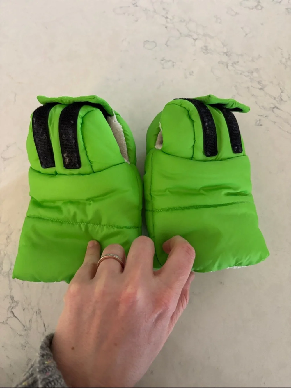 Bright Green Puffer Mittens for Kids Scooter handle bars